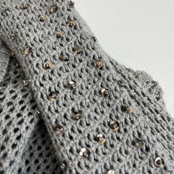 Lane Bryant Gray Duster Vest Waterfall Neck Sequin Beads Open Weave Women 14/16 - Picture 9 of 11